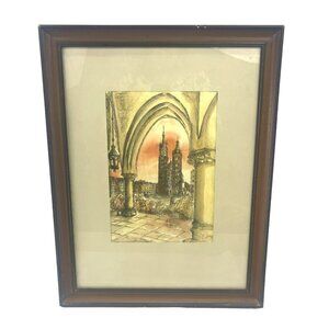 V. Plesi Watercolor Framed Vintage Matted behind Glass
